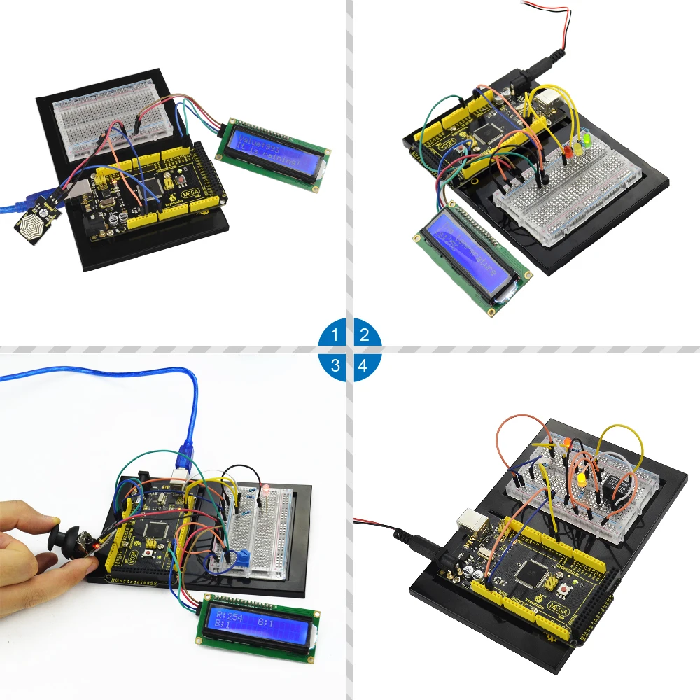 Стартовый набор Keyestudio Maker(MEGA 2560 R3) для проекта Arduino с подарочной коробкой+ Руководство пользователя+ 1602LCD+ шасси+ PDF(онлайн)+ 35 проект+ видео