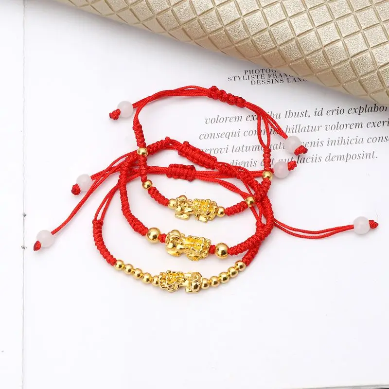 

Chinese Feng Shui Gold Pi Xiu Kabbalah Red String Bracelet Evil Eye Protection