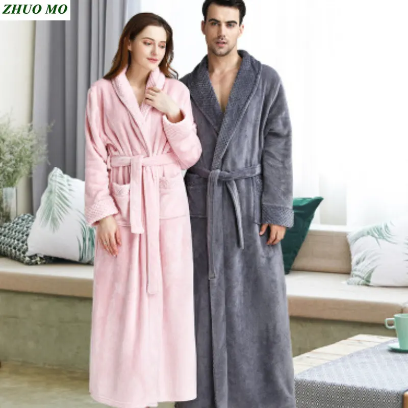 ZHUO MO High quality flannel Bath Robe Man woman towel Bathrobe Velvet Pajamas Body Spa Bath Super Absorbent for home Bath Gown