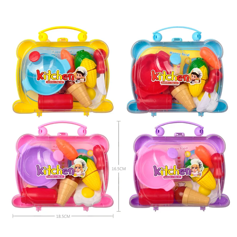 

Mini Kids Lovely Cartoon Puzzle Kitchen Children's Toy Set Pretend Play Happy Food Plastic Corn Carrot Ice Cream Small Dish Doll