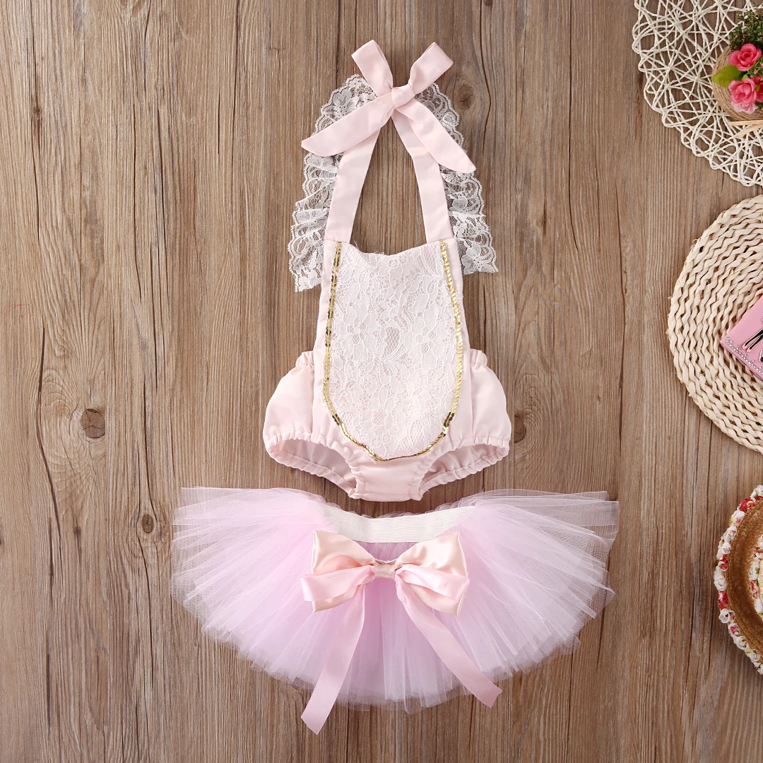 

2018 Multitrust Brand 2pcs Baby Girls Lace Hanging elt Romper Jumpsuit+Tutu Skirts Dress Sunsuit Outfits Pink Summer Costume