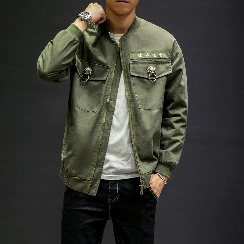 5xl Hop Mâle Taille M Lion Plus De Streetwear La Chinois Veste Hip Serrure Hommes Style Noir Mode army Lâche Survêtement Pardessus Green Manteau Casual LVpUSMGqz