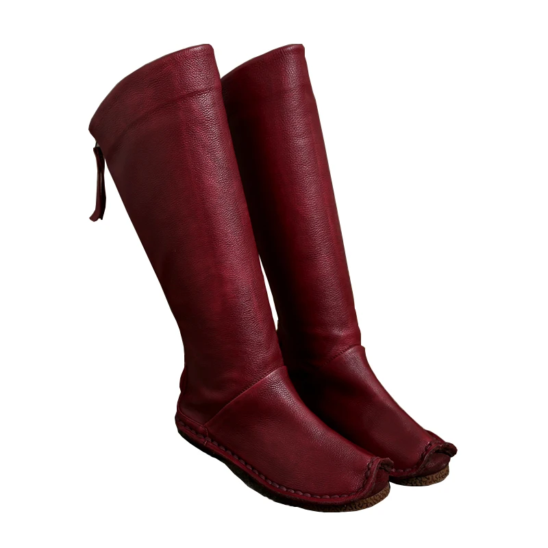 En Ligne 2018 Vintage Femmes Bottes Genou Haute En Cuir Véritable Retour Zip Chaussures À La Main Haute Bottes