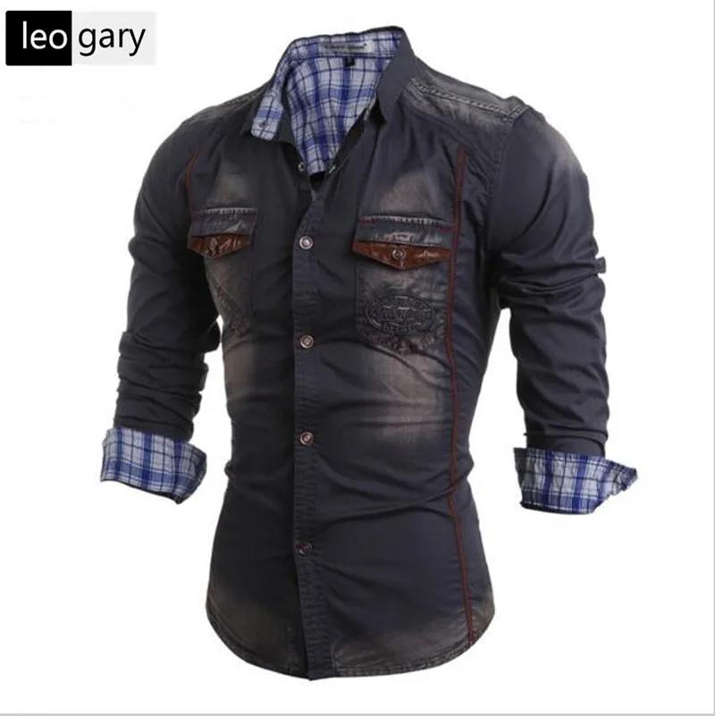 Fashion Men Jeans Shirt Leisure Slim Fit Brand Casual Denim Shirts 2016 New Long Sleeve Male