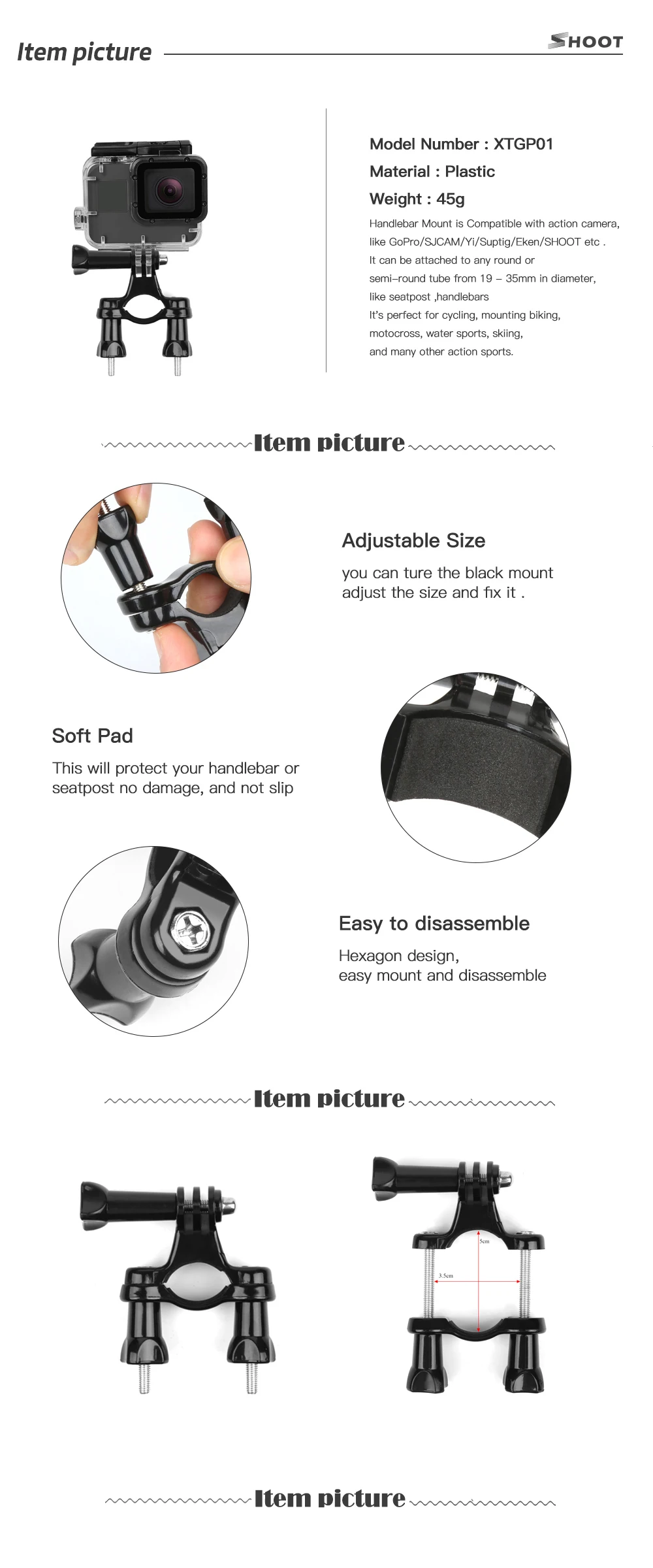 SHOOT Bike Bicycle Handlebar Seatpost Clamp Mount For Gopro Hero 7 6 2