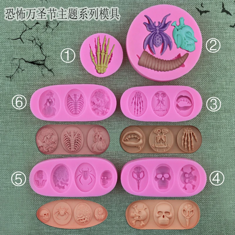 

Scary Halloween Theme human skeleton Silicone Fondant Cake Mold for Cupcake Candy Chocolate Decoration Baking Tool