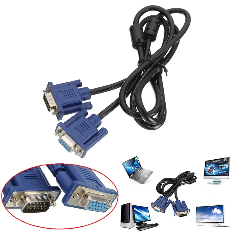 

1.5m HD 15 Pin VGA SVGA Male to Female Extension Cable Cord VGA Cable Video Adapter Connector For Computer PC TV Monitor