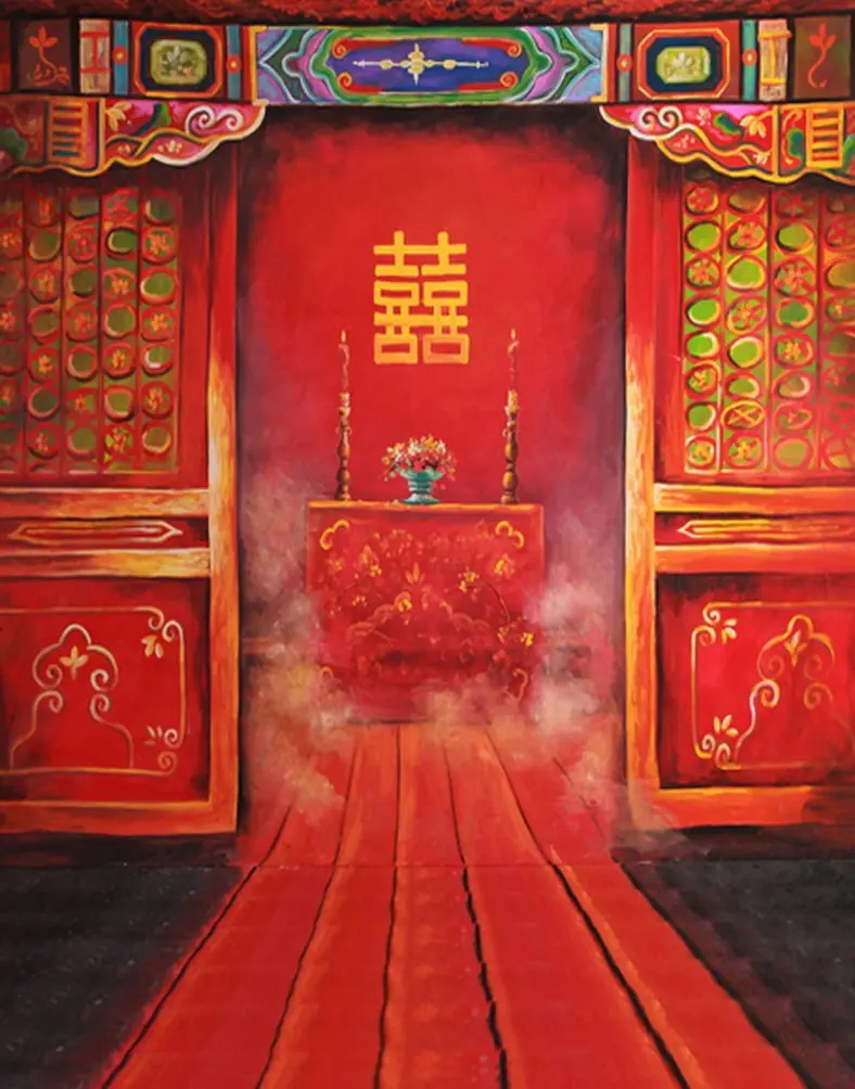 

5x7ft Chinese Traditional Room for Wedding Best Wishes Photography Backdrops Photo Props Studio Background