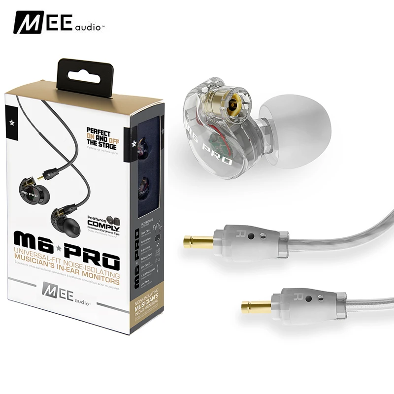 Black/ white MEE audio M6 PRO Universal Fit Noise Isolating Musician's In Ear Monitors with