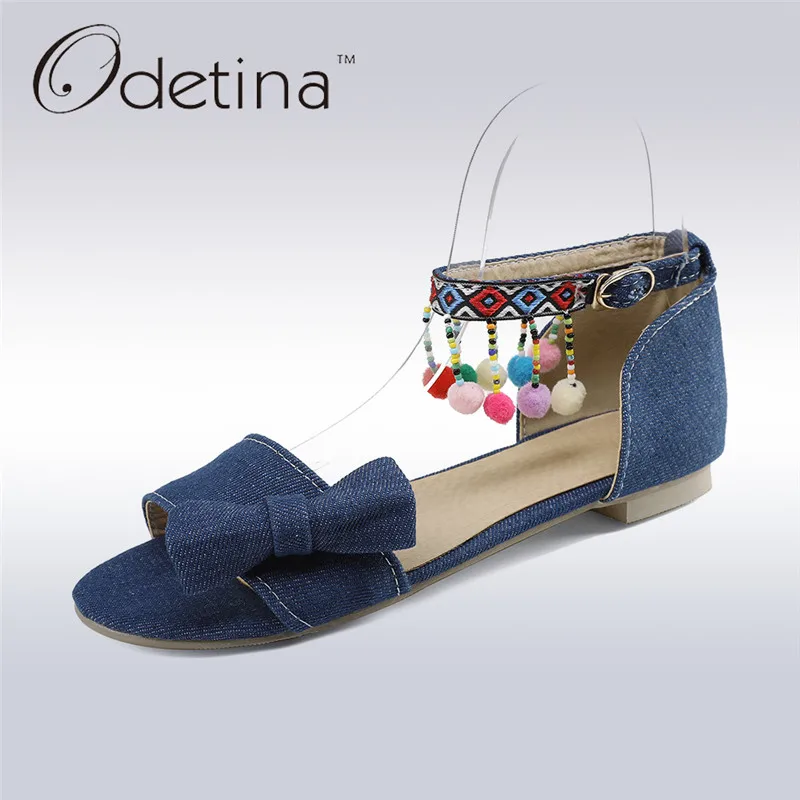 denim flats with bow