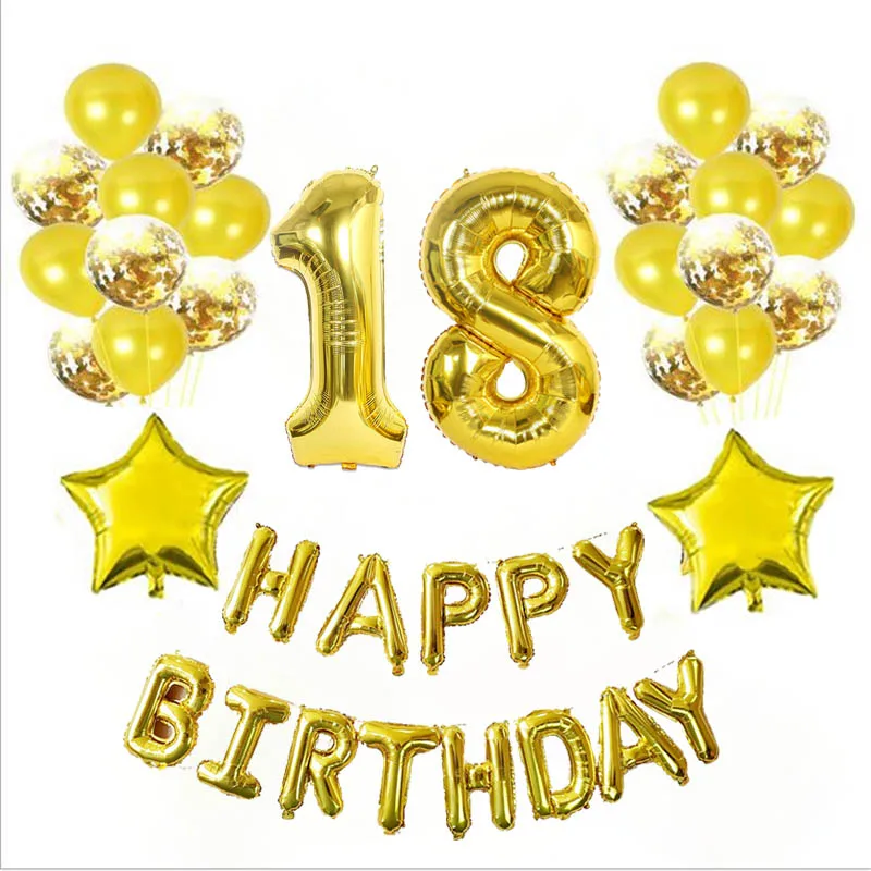 

Adult Happy Birthday Party Decoration Balloons Set 32/40inch Number Foil Balloons 12inch Latex Confetti Helium Decor Party Balls