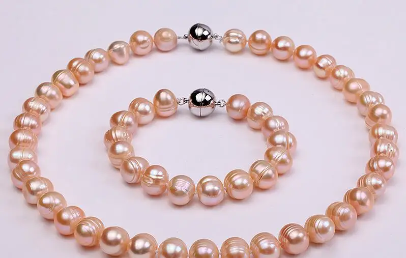 

11-12mm white pink Freshwater pearl necklace bracelet set