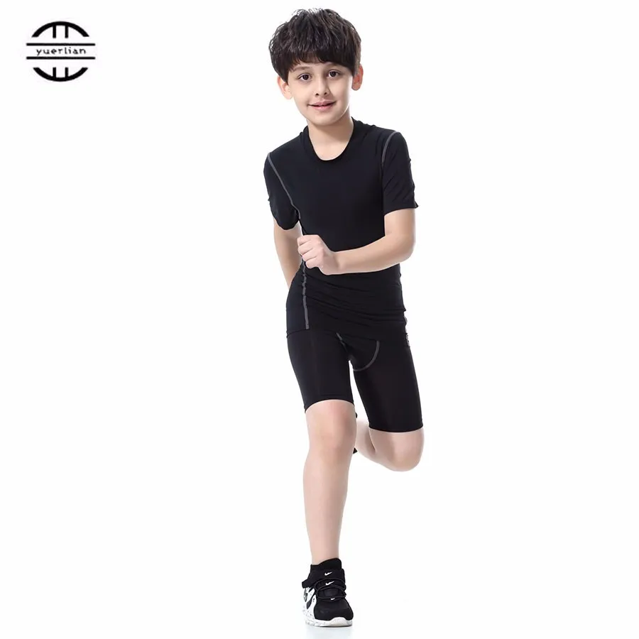 Yuerlian/ детский спортивный костюм обтягивающие колготки для фитнеса комплект для бега Спортивная одежда для тренажерного зала короткая футболка шорты сухой детский спортивный костюм