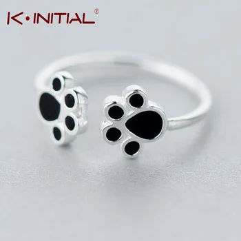 Kinitial 1Pcs 925 Silver Hot Double Dog Paw Rings New Fashion Animal Cats Paws Ring Wedding Anniversary Accessory Jewelry Gift