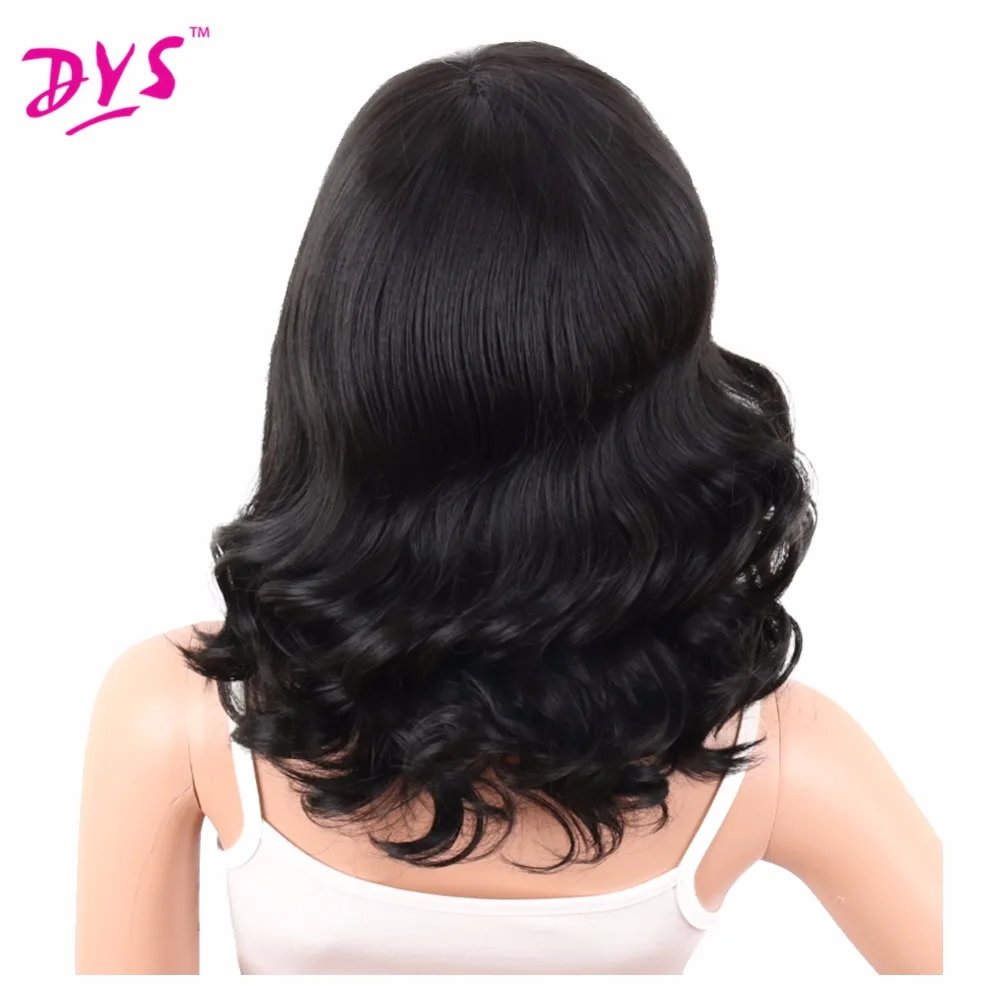 Deyngs Big Curly Synthetic Wigs with Bangs Japanese Kanekalon Fiber Heat Resistant Full Wigs for Women Girls Lady Natural Black (6)