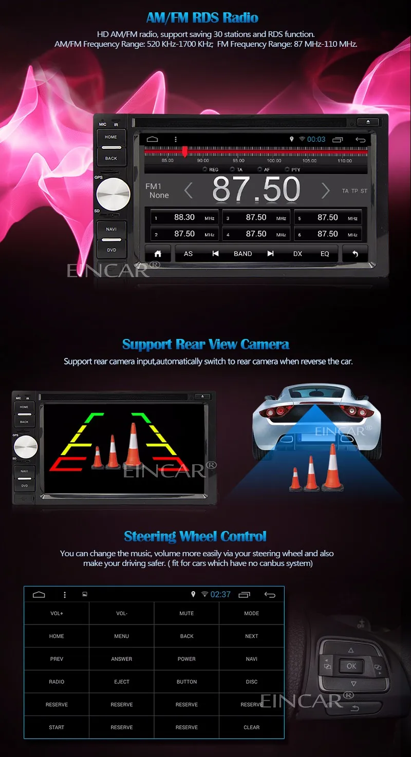 Best 2din Android 5.1.1 Car DVD player GPS+Wifi+Bluetooth+Radio+Quad Core+Capacitive Touch Screen+car pc+aduio+Steering wheel control 14