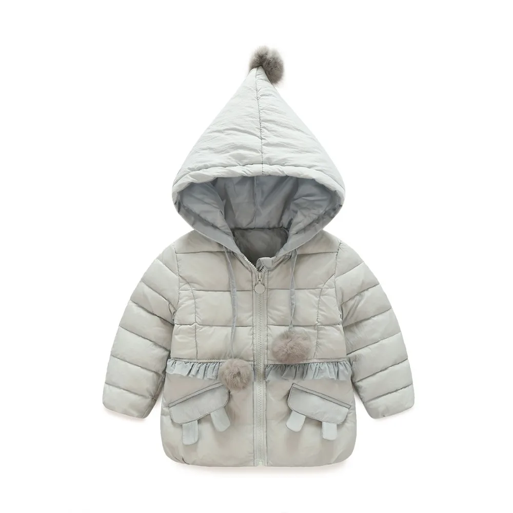 Girls Winter Down Tops Hooded Princess Bunny Ears White Duck Down Velvet Long length Coat Outwear