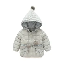 Girls Winter Down Tops Hooded Princess Bunny Ears White Duck Down Velvet Long length Coat Outwear