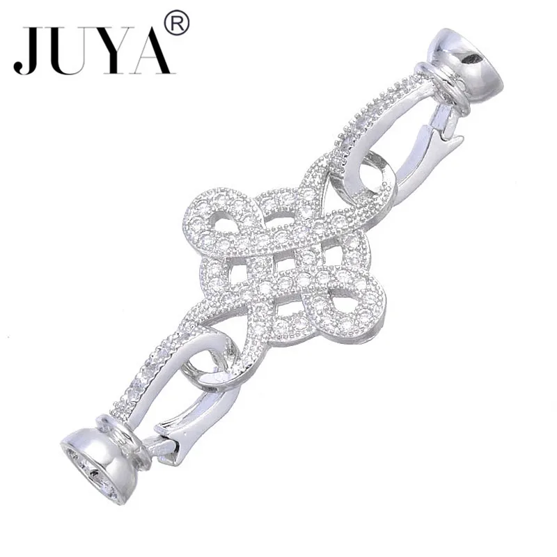 

New Crystal Chinese Knot Double Fold Over Clasps Connectors For DIY Gemstone Pearls Necklace Bracelets Beads End Caps Components
