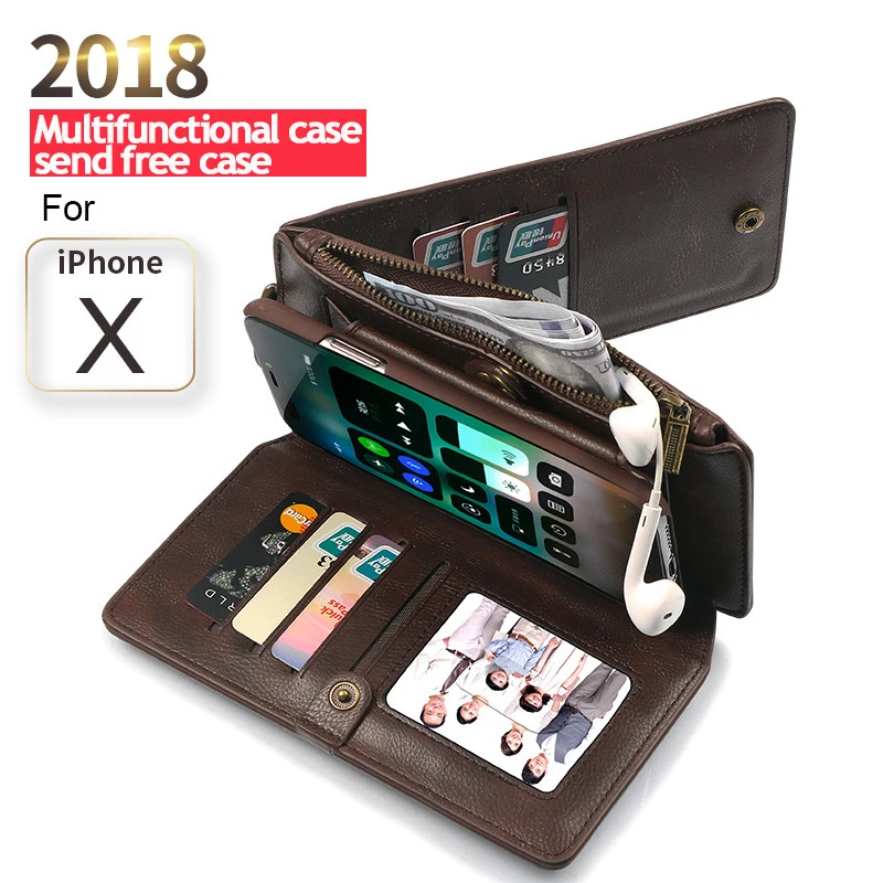 

Genuine Leather Wallet Flip Case Cover For iPhone XS 7 8 6 6S Plus Case Luxury Wallet Phone Case For Samsung Note 9 8 S9 S8 Plus