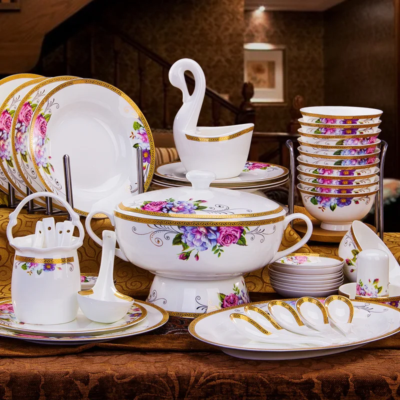 Luxury porcelain tableware set European style dishes set bone china