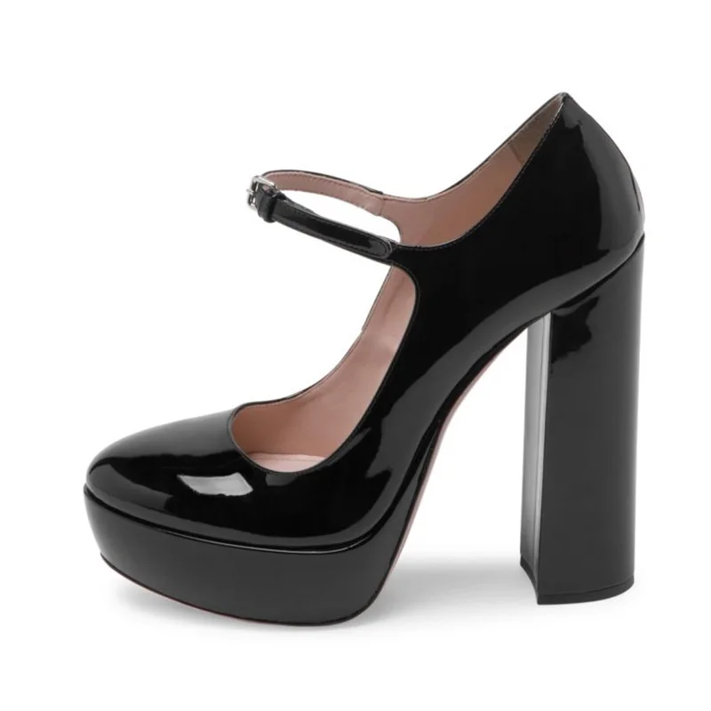 Туфли-лодочки mary jane; женская обувь с пряжкой в стиле ретро; женские туфли на высокой массивной платформе; черные туфли-лодочки на высоком квадратном каблуке; кожаная модная пикантная обувь