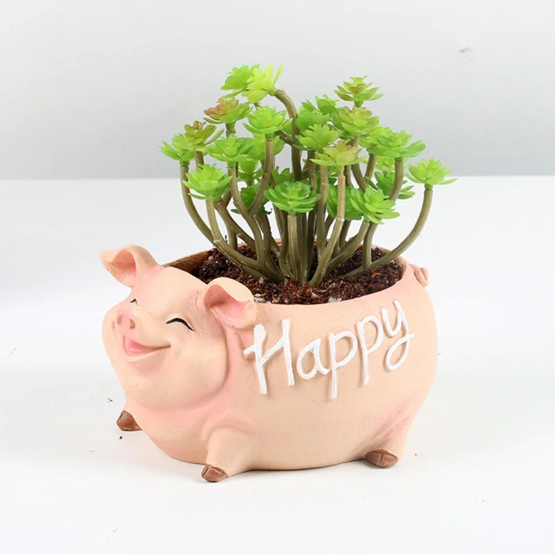 

Desktop Mini Pig Ornament Garden Plant Pot Home Office Decor Flower Pot Resin Pig Flower Pot Creative Desk