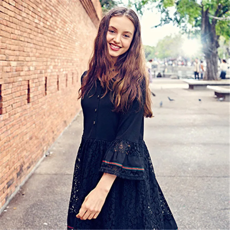 

2018 New Summer Dress Plus Size Female Ethnic style Hollow-out Dress Women's Flare Sleeve Loose Large Size Dress Xl-7XL J65