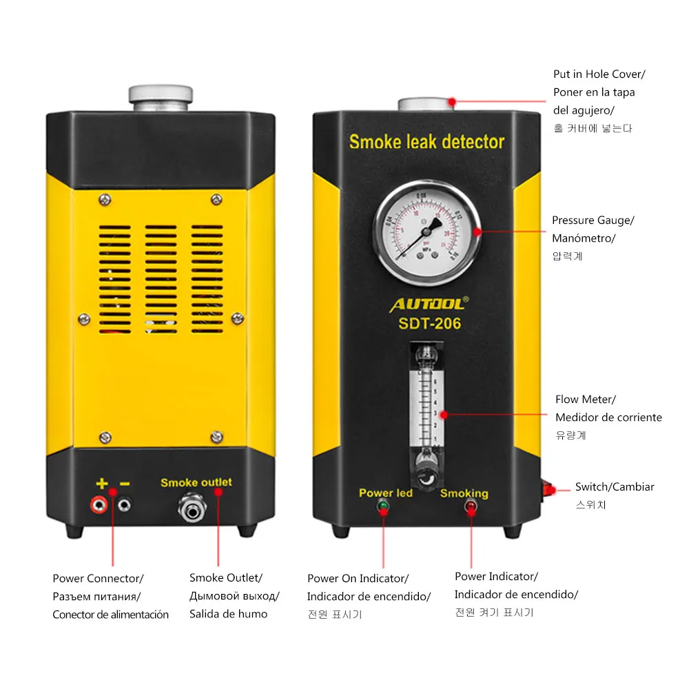 AUTOOL SDT-206 детектор утечки дыма автомобиля диагностический инструмент трубных систем SDT 206 включая EVAP автоматический тестер для проверки герметичности Autool SDT206