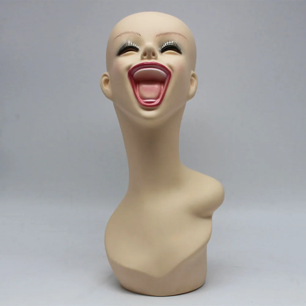 Дешево Высокое качество реалистичный пластиковый Смеющийся женский манекен голова для шляпы и ювелирных изделий дисплей