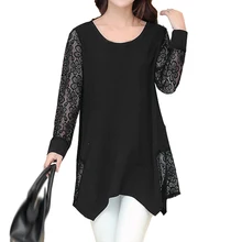 2017 NEW Women O-neck Patchwork Lace Blouse Long Sleeve Shirts Tops