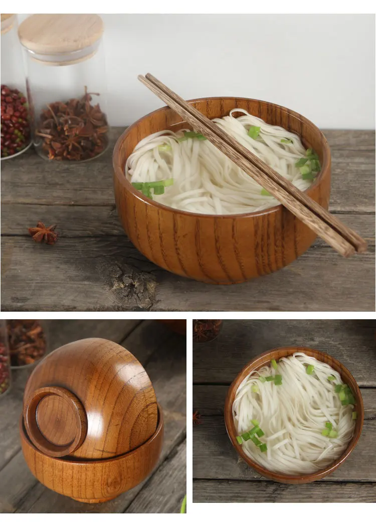 

1PC Japanese Style Natual Wood Round Salad Bowl Kitchen Bamboo Handmade Children Fruit Rice Bowl MF 003