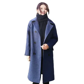 

Plus size 5XL Woolen Coat 2019 Women Autumn Winter Thicken Wool Blends Coat Female Casual Tops Jacket Blue Black Basic Coat H720
