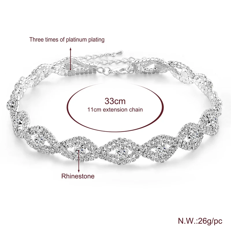 Привлекательное ожерелье чокер с кристаллами серебряные женские ожерелья под