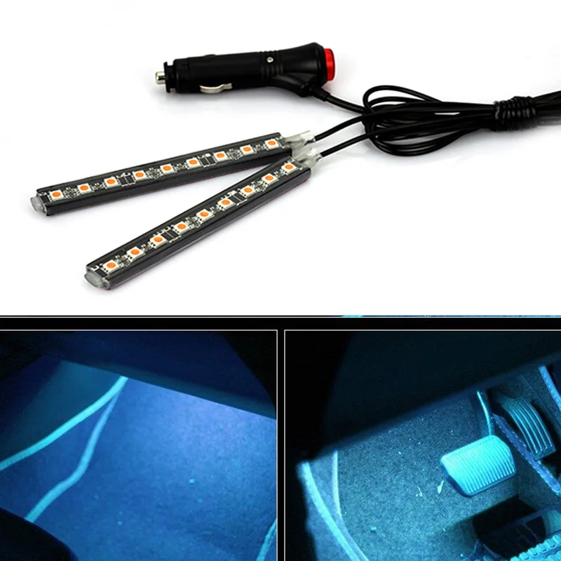 buy 12V Car LED Strip Light Ambience Lights Foot 2* 6 LED Colorful Interior Car Decorative