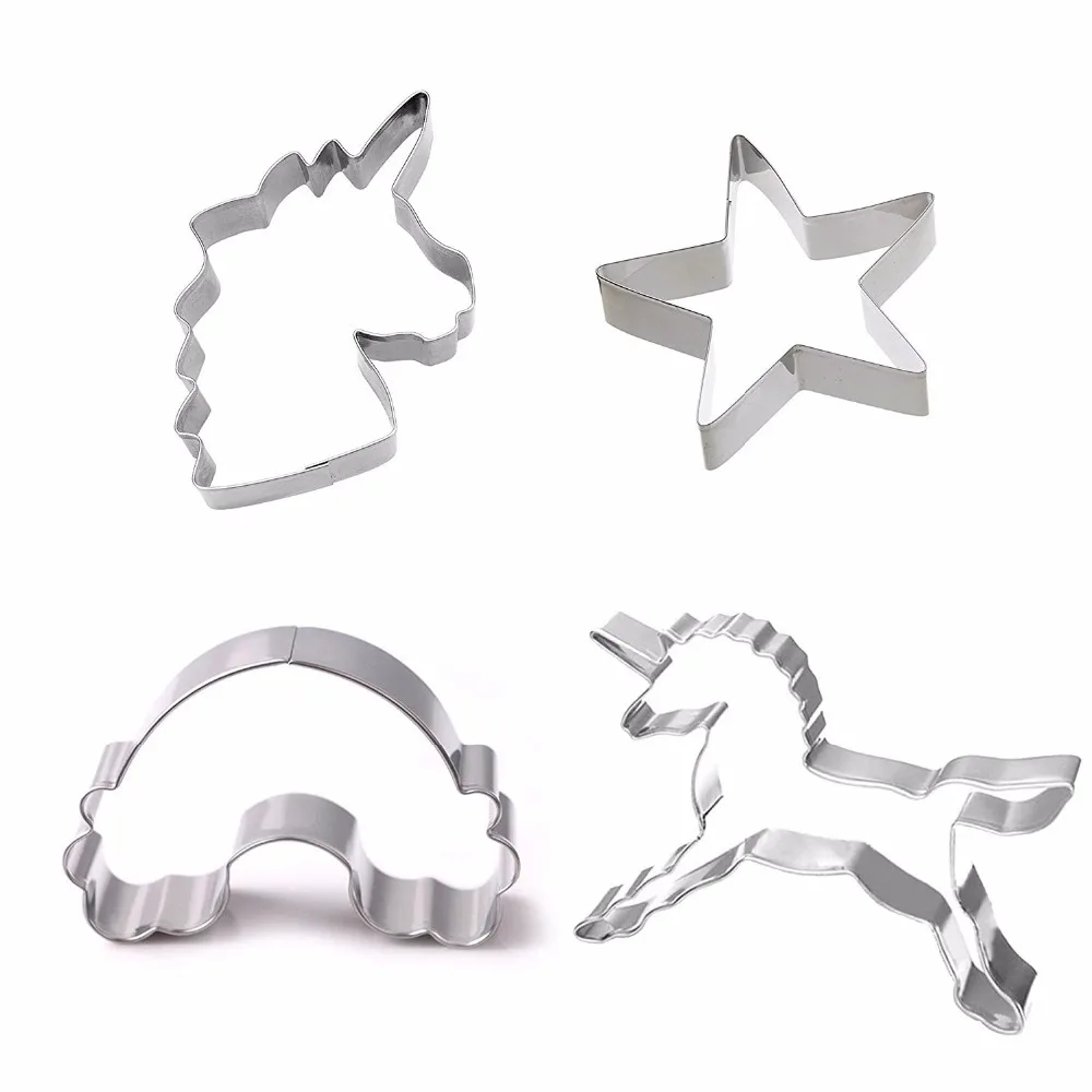 Unicorn,Unicorn Head,Rainbow,Shooting Star and Star,Stainless Steel Cookie Molds for Kitchen Handmade Biscuit Baking Tools 5 Pcs Jasonsy Unicorn Cookie Cutters Set