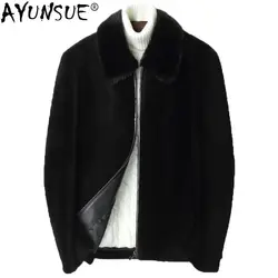 AYUNSUE Короткие натуральный мех пальто Для мужчин стрижки овец куртка осень-зима человек норки меховой воротник Шерстяное пальто 2018 Casacos Homem