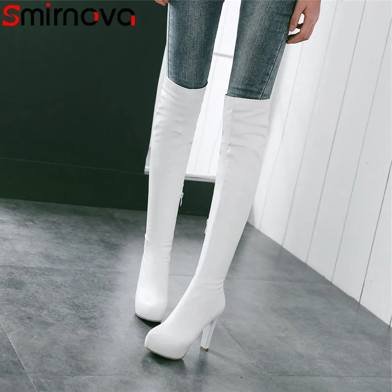 

Smirnova 2020 new hot winter boots slip on solid platform boots round toe over the knee boots sexy ladies thigh high boots