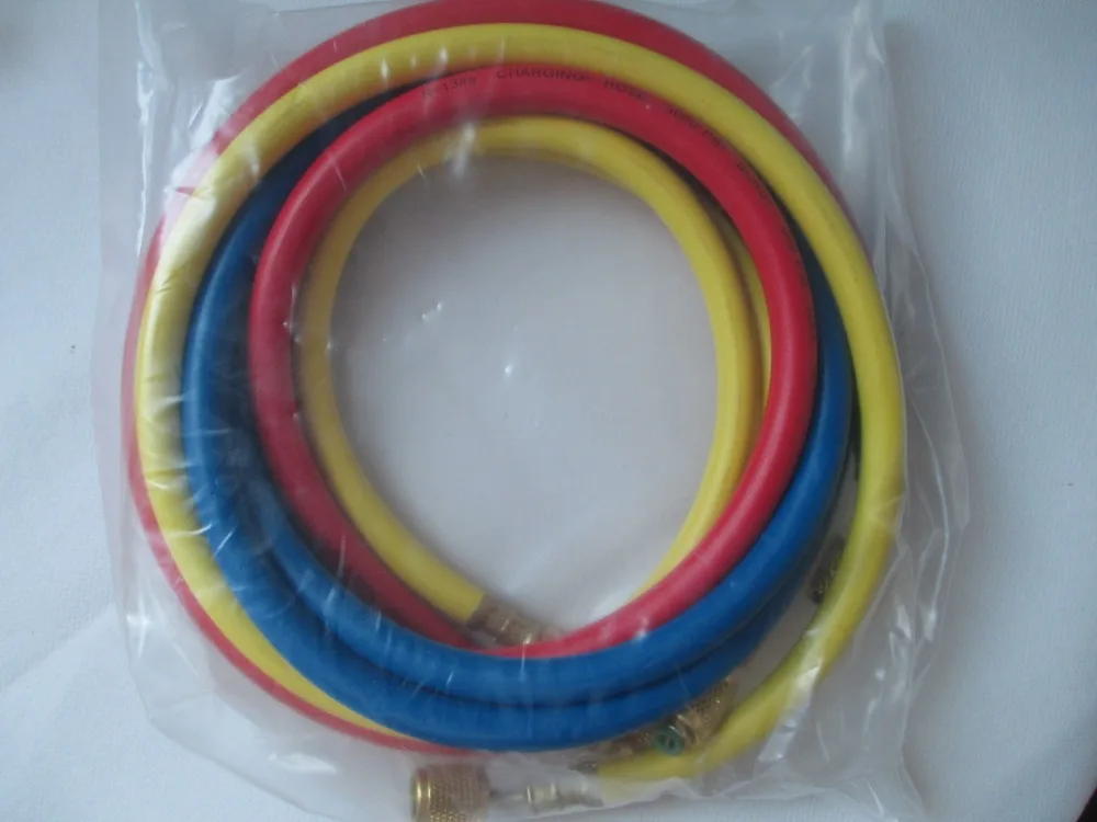 

Fixmee 1/4" SAE 60" 1.5m AC Charging Car air conditioner refrigerant three-color dosing tube hose R134a Air Conditioning