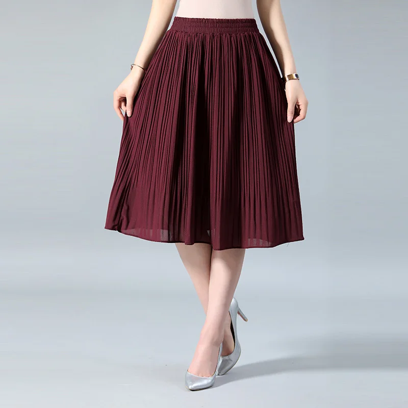Женская тонкая шифоновая юбка SNOW PINNACLE, однотонные плиссированные юбки миди, винтажные юбки миди для женщин