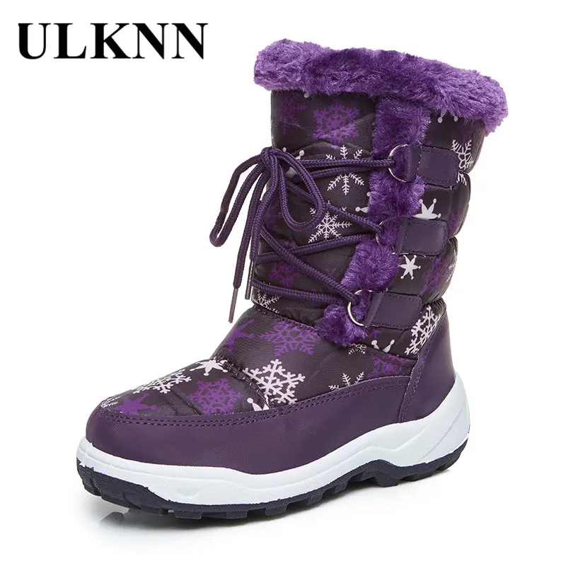 

ULKNN Warm Baby Boots Children Girls Boys Waterproof Mid-Calf Snow Boots Kids Winter Shoes Flat with Plush botas meisjes laarzen