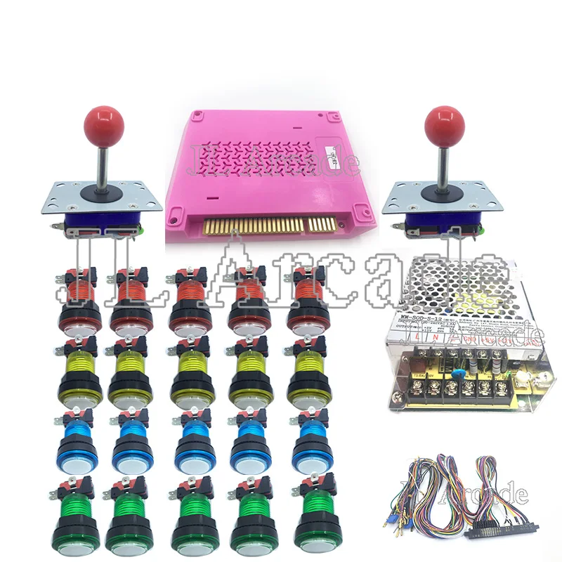 

1 set Arcade Games DIY Arcade Bundles Kits 5S 1299 Game Board With Power Supply Jamma Harness Joystick LED button
