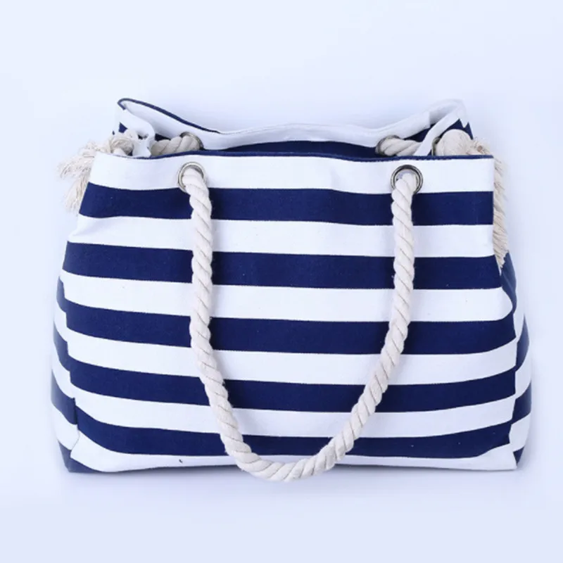 New Big Stripe shoulder handbags shopping bag beach handbag new fashion canvas bag wild rough twine striped beach bag drop ship 