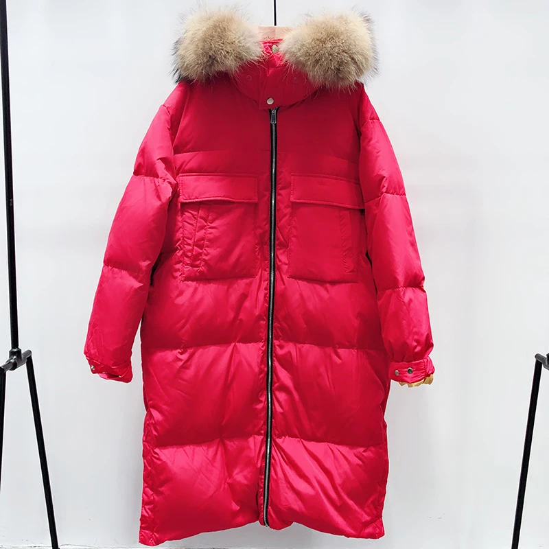 Big Real Raccoon Fur 2018 Winter Jacket Women Long Down Parka Female White Duck Down Jacket thick Warm Hooded Women Loose Coats