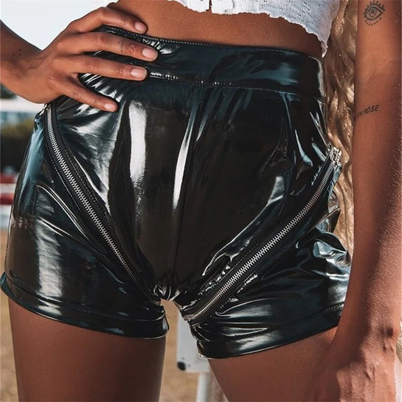 Панк готический молния шорты из искусственной кожи женские черные тонкие горячие уличные хипстерские женские летние Клубные сексуальные