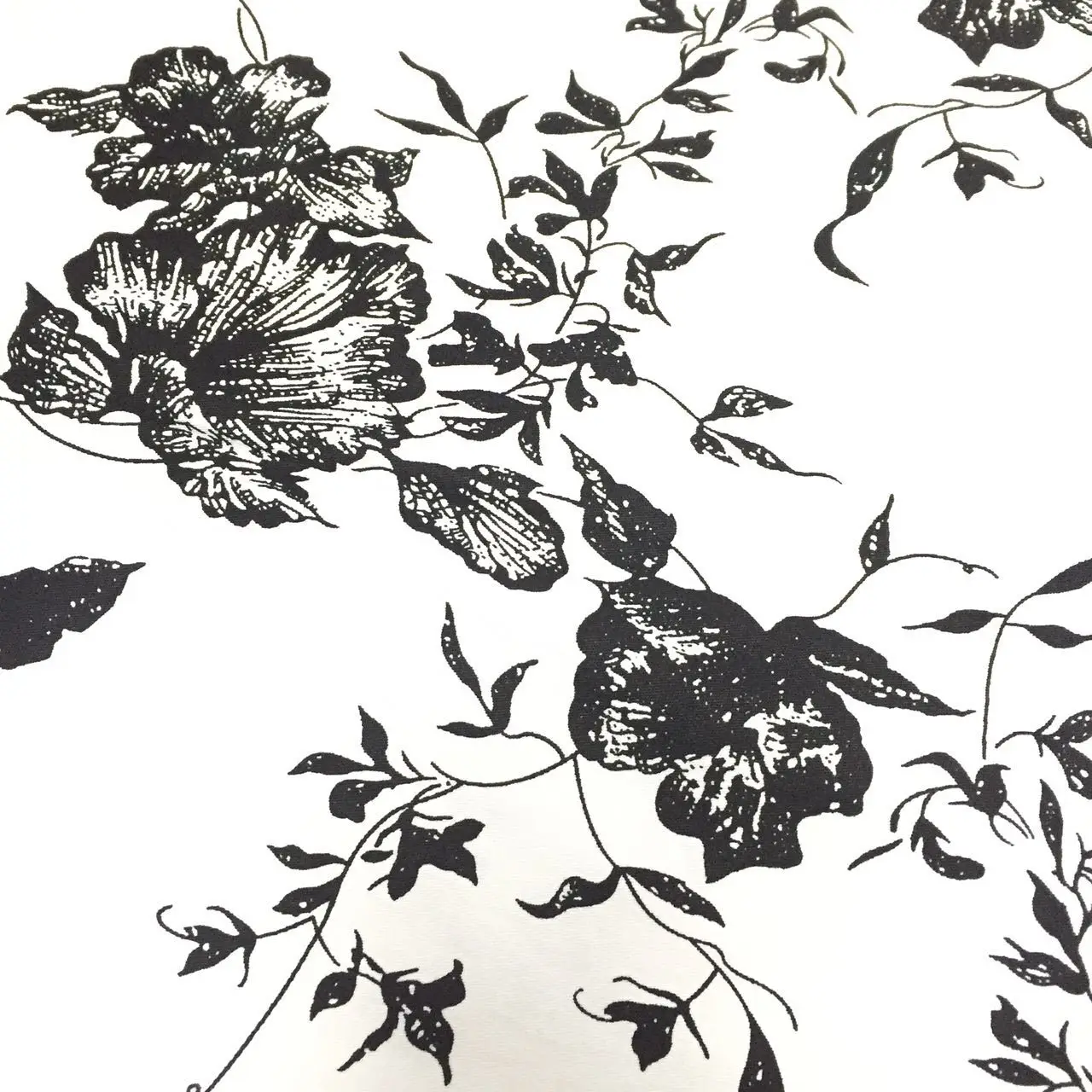 

Vintage Cotton Fabric 1 Meter Retro High-density Elastic Poplin White Bottom Black Printing Diy Fabrics