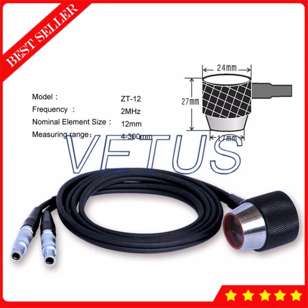 

ZT-12 4~300mm Measuring range 2MHZ 12mm Cast iron Probe Transducer Sensor for Ultrasonic Thickness Gauge Meter Tester