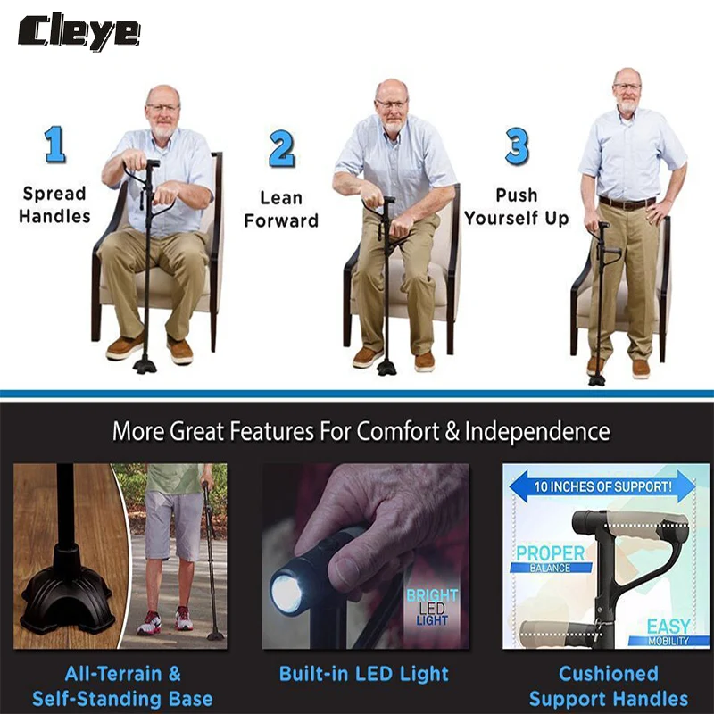 2018 Cleye Professional Nordic Walking sticks retractable Old Man armrest crutches Folding Double Handle Light Cane for seniors 2018 Cleye Professional Nordic Walking sticks retractable Old Man armrest crutches Folding Double Handle Light Cane for seniors