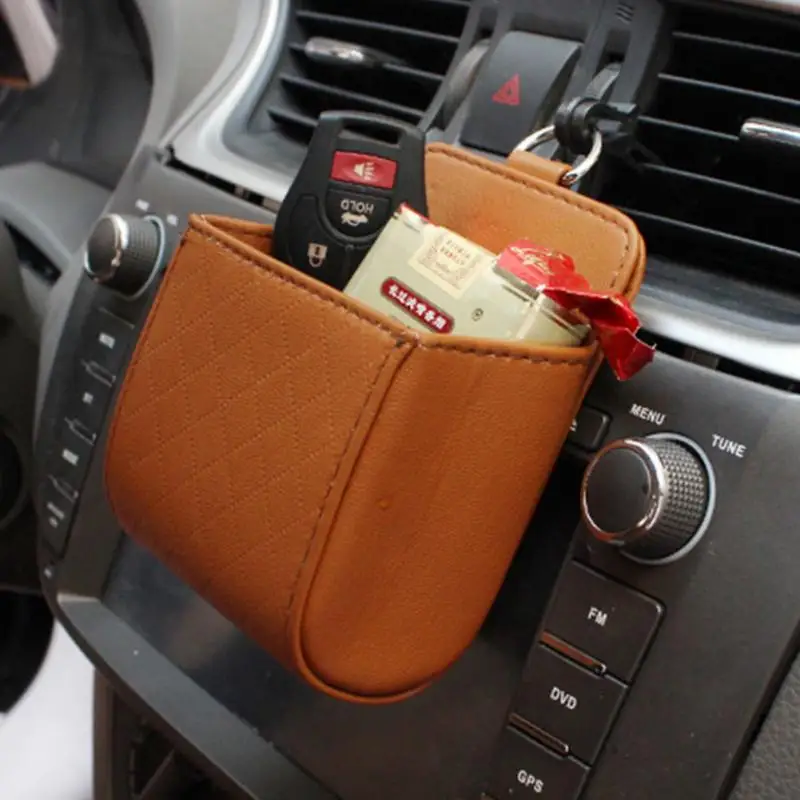 

2019 Universal PU Leather Car Auto Outlet Air Vent Trash Case Mobile Phone Holder Bag Pouch Car Storage Bucket