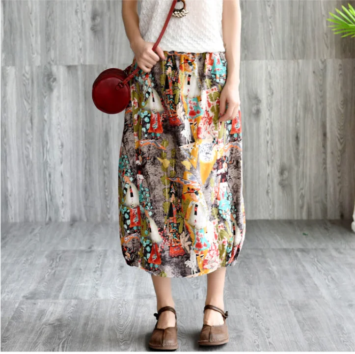 

Summer Skirt Women Fashion Loose Casual Skirt Elastic Waist pocket Plaid Print Mori girl Brierf Skirt 2019 Vintage